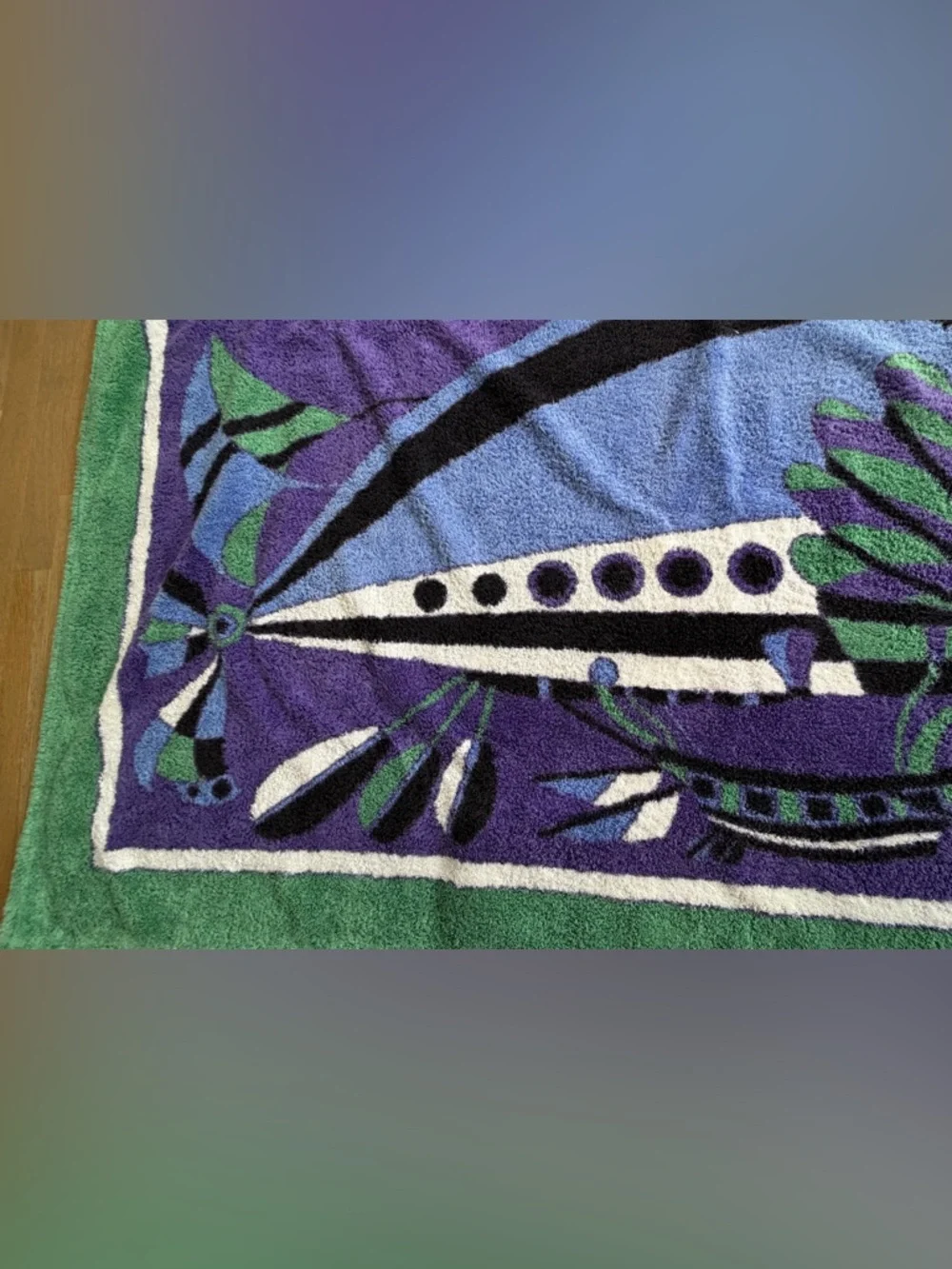 Hermes Purple and White Fish Beach Towel